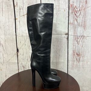 GUCCI LEATHER KNEE HIGH BOOTS 5.75” sky high heels &  1.75” platforms size 37.5